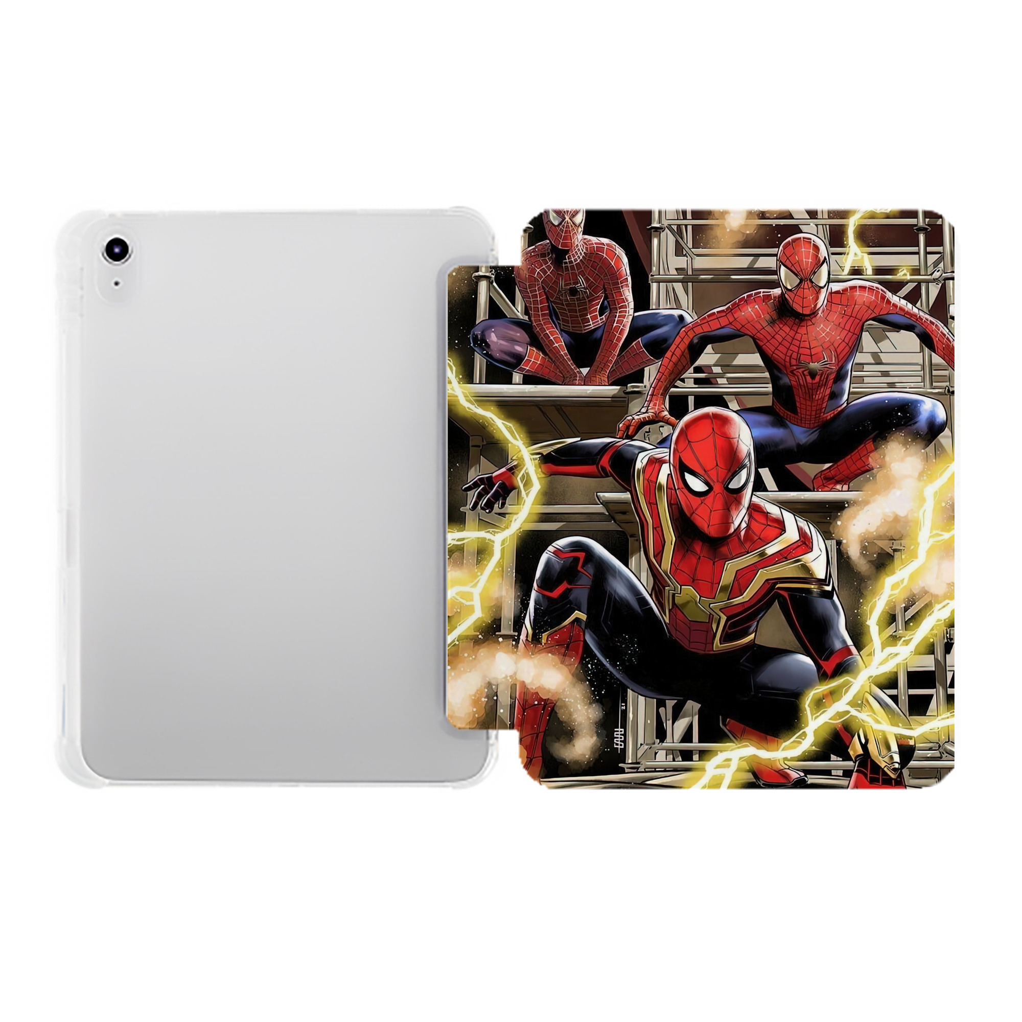 （画像用） Spider Man スパイダーマン IPad ケース ペン収納付き 三つ折りスタンド PUレザー×シリコン 対応機種9.5/10.5/10.9インチ